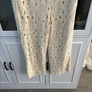 Boho, funky, and fun Cream Crochet Straight Leg Pants